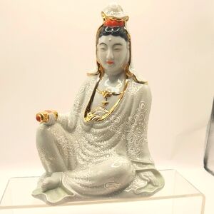 Vintage Kutani Ware Porcelain "Guanyin" Figurine 7" Tall